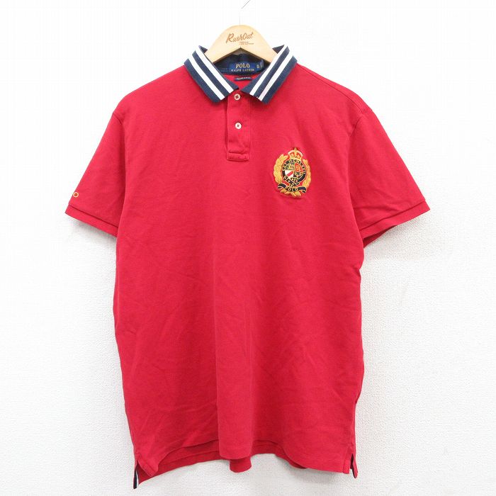 【中古】古着 ラルフローレン Ralph Lauren 半袖ポロシャツ メンズ XLサイズ ワンポイントロゴ 鹿の子 コットン レッド カジュアル トップス アメカジ ストリート きれいめ 5OF