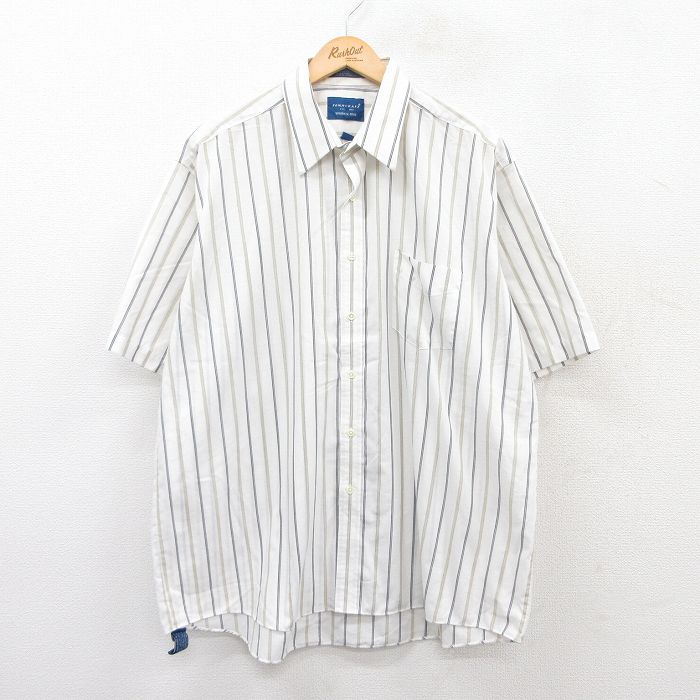 乐天商城 - 【中古】古着 タウンクラフト 半袖シャツ メンズ 90年代 90s 大きいサイズ 2L LL ビッグシルエット ゆったり ビッグサイズ オーバーサイズ 白他 ホワイト ストライプ XLサイズ 中古 トップス | 春夏 春物 春服 夏物 夏服 カジュアルシャツ メンズファッション 半