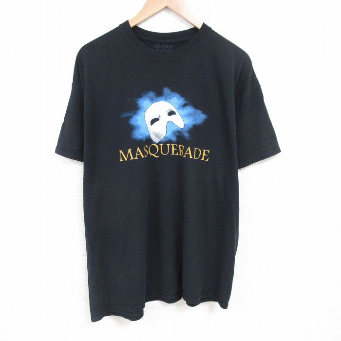 乐天商城 - 【中古】古着 半袖Tシャツ メンズ 仮面 大きいサイズ 2L LL ビッグシルエット ゆったり ビッグサイズ オーバーサイズ クルーネック 丸首 黒 ブラック XLサイズ 中古 | 春夏 夏物 夏服 メンズファッション カットソー ティーシャツ ティシャツ メンズTシャツ 半袖T