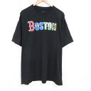 【中古】古着 半袖Tシャツ メンズ ボストン 大きいサイズ 2L LL ビッグシルエット ゆったり ビッグサイズ オーバーサイズ ロング丈 クルーネック 丸首 黒 ブラック XLサイズ 中古 | 春夏 夏物 夏服 メンズファッション カットソー ティーシャツ ティシャツ メンズ