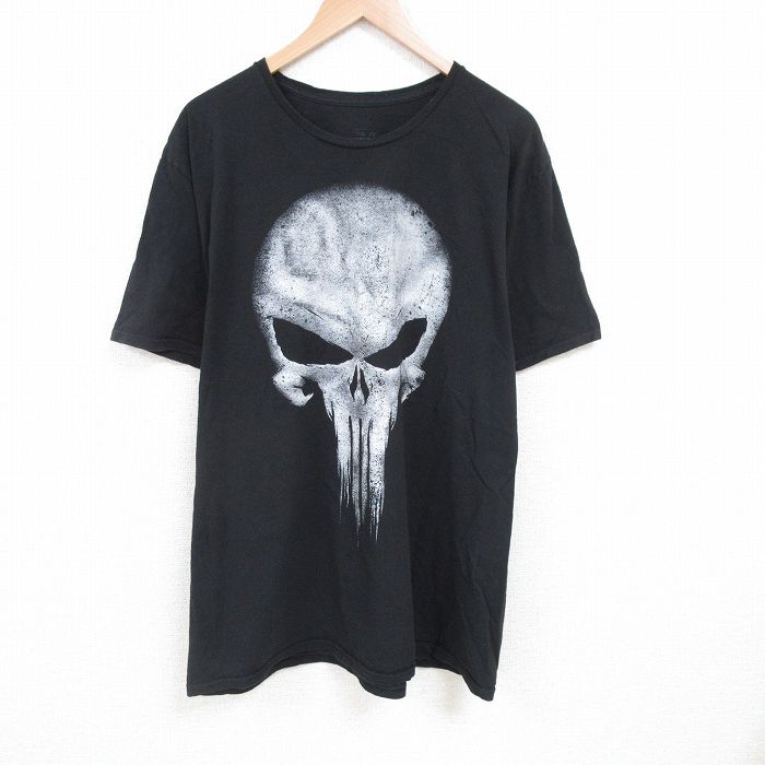 【中古】古着 半袖Tシャツ メンズ マーベル マパニッシャー 大きいサイズ 2L LL ビッグシルエット ゆったり ビッグサイズ オーバーサイズ コットン クルーネック 丸首 黒 ブラック XLサイズ 中古 | 春夏 夏物 夏服 メンズファッション カットソー ティーシャツ テ