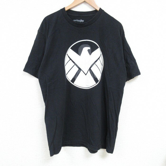 【中古】古着 半袖Tシャツ メンズ マーベル シールド コットン クルーネック 丸首 黒 ブラック XLサイズ 中古 | 春夏 夏物 夏服 メンズファッション カットソー ティーシャツ ティシャツ メンズTシャツ 半袖Tシャツ 半袖ティーシャツ カジュアルTシャツ おしゃれ