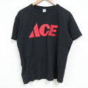 【中古】古着 半袖Tシャツ メンズACE クルーネック 丸首 黒 ブラック Mサイズ 中古 メンズ | 春夏 夏物 夏服 メンズファッション カットソー ティー...