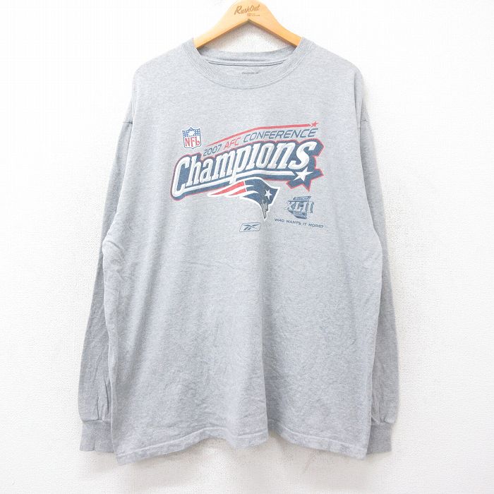 【中古】古着 リーボック 00s 長袖Tシャツ メンズ NFL ニューイングランドペイトリオッツ グレー XLサイズ アメカジ ストリート カジュアル きれいめ ヴィンテージ レトロ 5OF