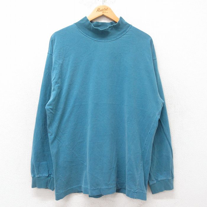 乐天商城 - 【中古】古着 長袖 ビンテージ ヴィンテージTシャツ メンズ 90年代 90s 無地 コットン モックネック ハイネック USA製 アメリカ製 青緑系 XLサイズ 中古 | 春夏 春物 春服 秋冬 秋物 秋服 メンズファッション ロンT カットソー ロンティー ロングT ロングTシャツ