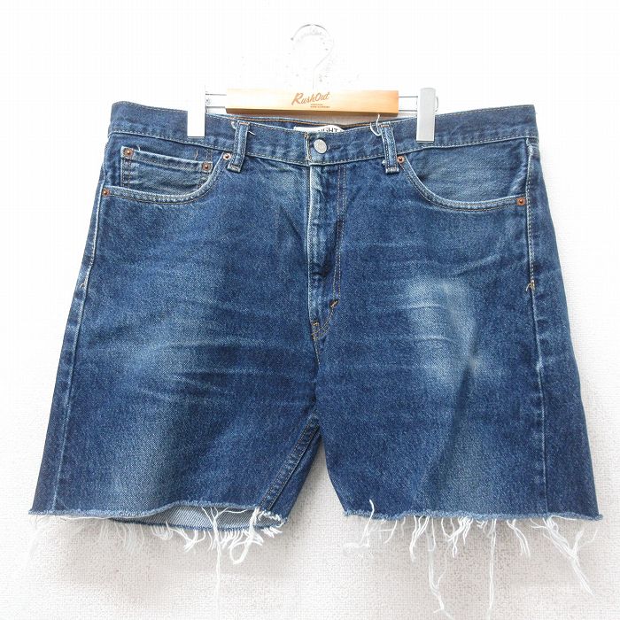 【中古】古着 リーバイス Levis 505 デニムショートパンツ メンズ W40 濃紺 ネイビー ヒゲ加工 カジュアル ハーフパンツ 春夏 夏物 アメカジ ストリート きれいめ ヴィンテージ