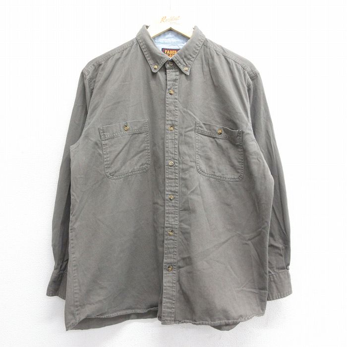 樂天商城 - 【中古】古着 FADED GLORY 長袖シャツ メンズ 00年代 00s コットン ボタンダウン グレー系 XLサイズ 中古 トップス | 春夏 春物 春服 秋冬 秋物 秋服 カジュアルシャツ メンズファッション 長袖シャツ おしゃれ カジュアル