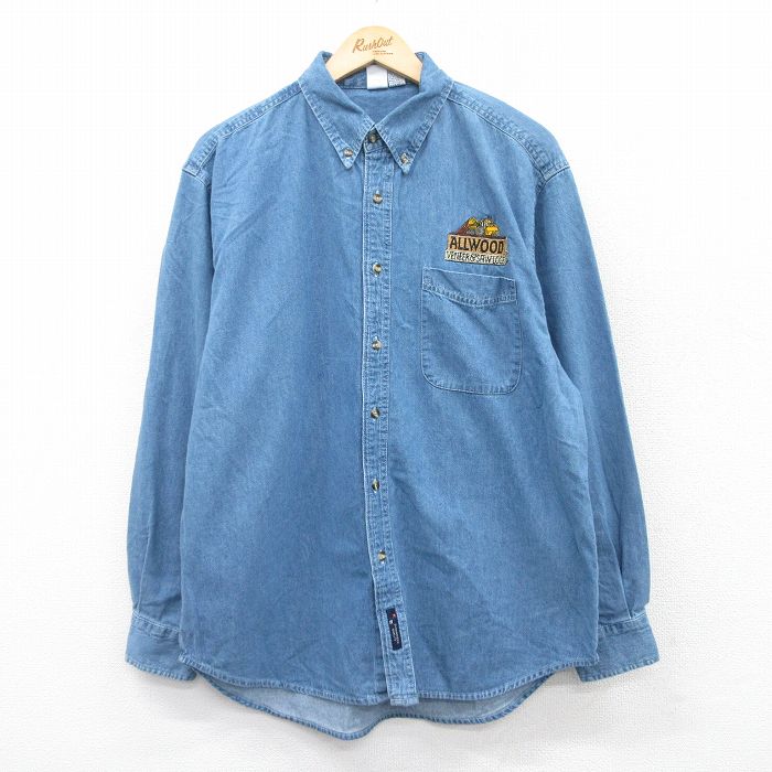 樂天商城 - 【中古】古着 長袖シャツ メンズ ALLWOOD コットン ボタンダウン 紺 ネイビー XLサイズ カジュアルシャツ アメカジ ストリート きれいめ ヴィンテージ レトロ オールド