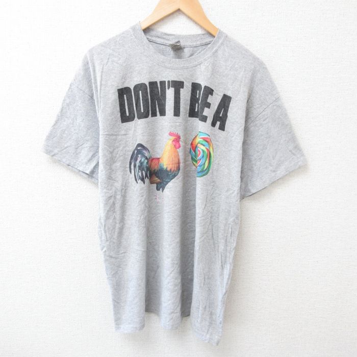 樂天商城 - 【中古】古着 半袖Tシャツ メンズ ニワトリ 大きいサイズ 2L LL ビッグシルエット ゆったり ビッグサイズ オーバーサイズ クルーネック 丸首 グレー 霜降り XLサイズ 中古 | 春夏 夏物 夏服 メンズファッション カットソー ティーシャツ ティシャツ メンズTシャツ