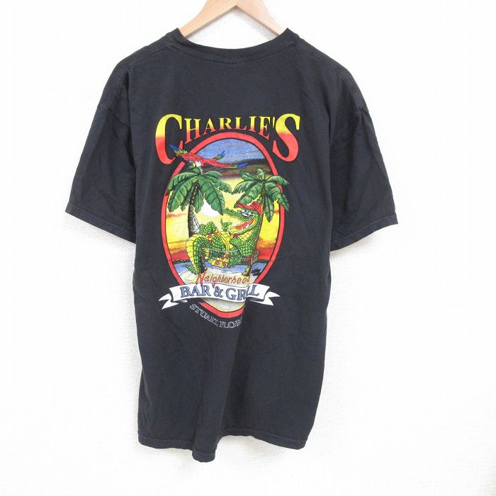 【中古】古着 半袖Tシャツ メンズ ワニ 胸ポケット付き 大きいサイズ 2L LL ビッグシルエット ゆったり ビッグサイズ オーバーサイズ コットン クルーネック 丸首 黒 ブラック XLサイズ 中古 | 春夏 夏物 夏服 メンズファッション カットソー ティーシャツ ティシ