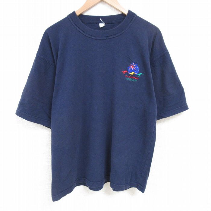 樂天商城 - 【中古】古着 半袖Tシャツ メンズ オーストラリア 大きいサイズ 2L LL ビッグシルエット ゆったり ビッグサイズ オーバーサイズ コットン クルーネック 丸首 紺 ネイビー XLサイズ 中古 | 春夏 夏物 夏服 メンズファッション カットソー ティーシャツ ティシャツ