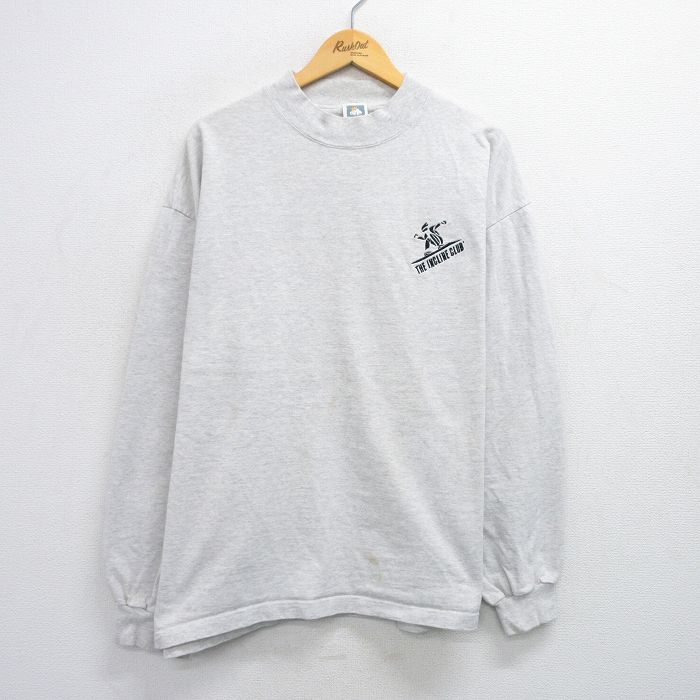Rakuten - 【中古】古着 90s 90年代 長袖Tシャツ メンズ XLサイズ ハイネック モックネック INCLINE CLUB USA製 薄グレー 霜降り 大きいサイズ アメカジ 25jun28