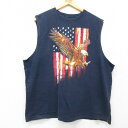 【中古】古着 FADED GLORY ノースリーブTシャツ メンズ 鳥 星条旗 大きいサイズ 2L LL ビッグシルエット ゆったり ビッグサイズ オーバーサイズ コットン クルーネック 丸首 紺 ネイビー XLサイズ 中古 春夏 夏物 夏服 メンズファッション カジュアル おしゃれ