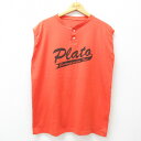【中古】古着 ノースリーブ ビンテージ ヴィンテージTシャツ メンズ 90年代 90s Plato COACH ヘンリーネック オレンジ XLサイズ 中古 春夏 夏物 夏服 メンズファッション カジュアル おしゃれ