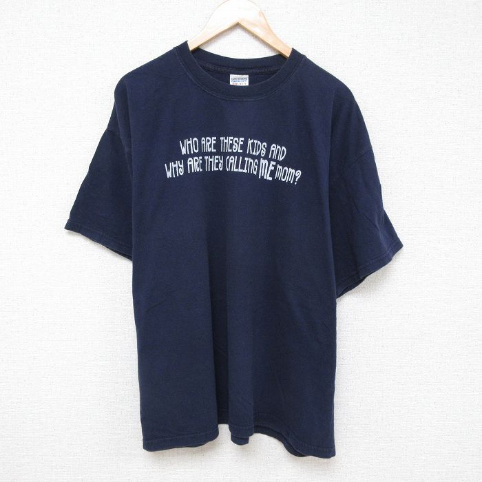 Rakuten - 【中古】古着 半袖 ヴィンテージTシャツ メンズ 00s メッセージプリント 2Lサイズ クルーネック 紺 ネイビー コットン 春夏 アメカジ ストリート カジュアル きれいめ レトロ