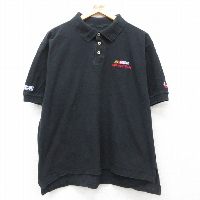 樂天商城 - 【中古】古着 半袖 ポロシャツ メンズ NASCAR 鹿の子 大きいサイズ 2L LL ビッグシルエット ゆったり ビッグサイズ オーバーサイズ 黒 ブラック XLサイズ 中古 トップス | 春夏 春物 春服 夏物 夏服 カジュアルシャツ メンズファッション 半袖シャツ おしゃれ カ