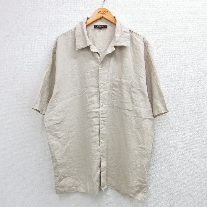 乐天商城 - 【中古】古着 半袖シャツ メンズ リネン 開襟 オープンカラー ベージュ カーキ XLサイズ 中古 トップス | 春夏 春物 春服 夏物 夏服 カジュアルシャツ メンズファッション 半袖シャツ おしゃれ カジュアル