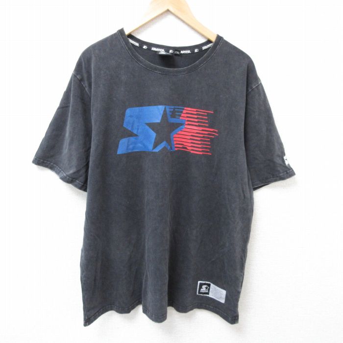 【中古】古着 スターター STARTER 半袖Tシャツ メンズ ビッグロゴ 大きいサイズ 2L LL ビッグシルエット ゆったり ビッグサイズ オーバーサイズ コットン クルーネック 丸首 黒 ブラック XLサイズ 中古 | 春夏 夏物 夏服 メンズファッション カットソー ティーシ