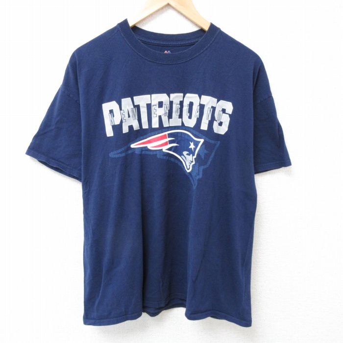 乐天商城 - 【中古】古着 マジェスティック NFL ニューイングランドペイトリオッツ 半袖Tシャツ メンズ XLサイズ 紺 クルーネック アメフト スーパーボウル アメカジ ストリート 25jul02 5OF