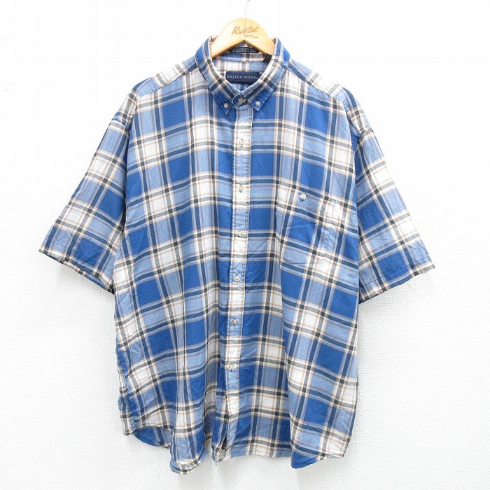 【中古】古着 半袖シャツ メンズ 90年代 90s 大きいサイズ 2L LL ビッグシルエット ゆったり ビッグサイズ オーバーサイズ 青他 ブルー チェック XLサイズ 中古 トップス | 春夏 春物 春服 夏物 夏服 カジュアルシャツ メンズファッション 半袖シャツ おしゃれ カ