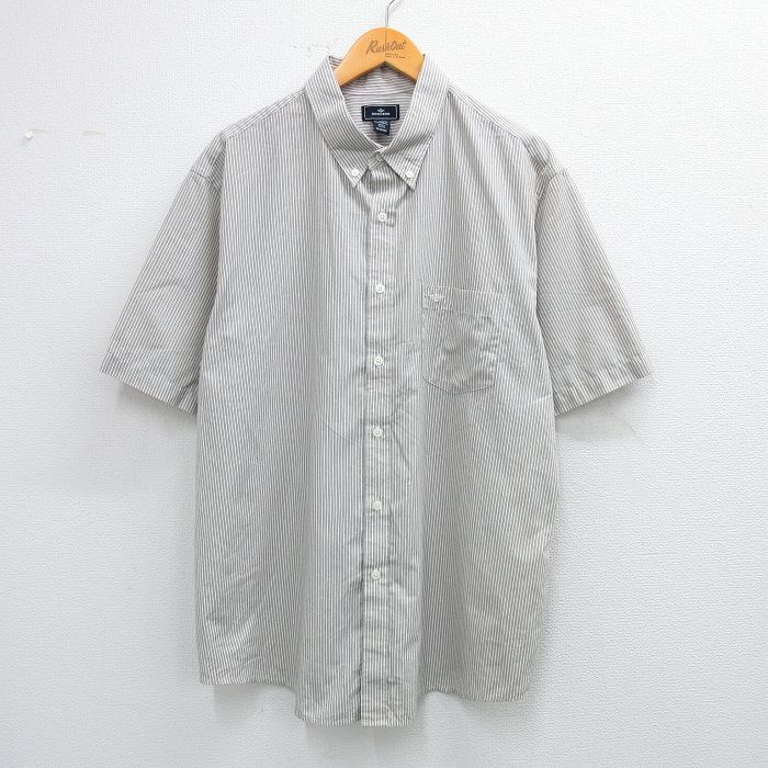 樂天商城 - 【中古】古着 ドッカーズ 半袖シャツ メンズ 大きいサイズ 2L LL ビッグシルエット ゆったり ビッグサイズ オーバーサイズ ロング丈 ボタンダウン ベージュ系他 カーキ ストライプ XLサイズ 中古 トップス | 春夏 春物 春服 夏物 夏服 カジュアルシャツ メンズフ