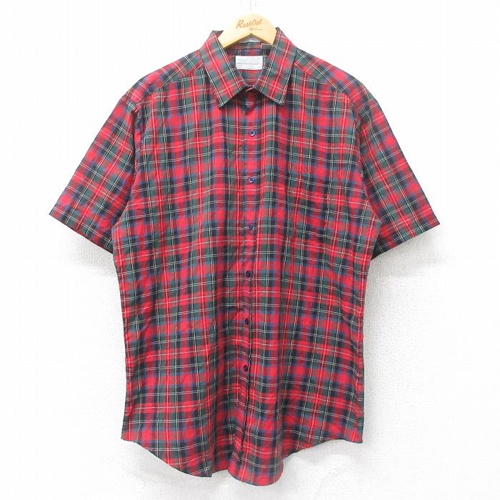 Casual Shirts - 【中古】古着 90s 半袖シャツ メンズ 90年代 赤 チェック XLサイズ カジュアルシャツ トップス アメカジ ストリート きれいめ ヴィンテージ レトロ オールド