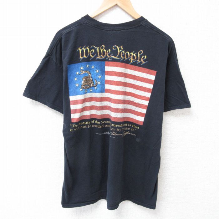 【中古】古着 半袖Tシャツ メンズ 星条旗 大きいサイズ 2L LL ビッグシルエット ゆったり ビッグサイズ オーバーサイズ コットン クルーネック 丸首 黒 ブラック XLサイズ 中古 | 春夏 夏物 夏服 メンズファッション カットソー ティーシャツ ティシャツ メンズT