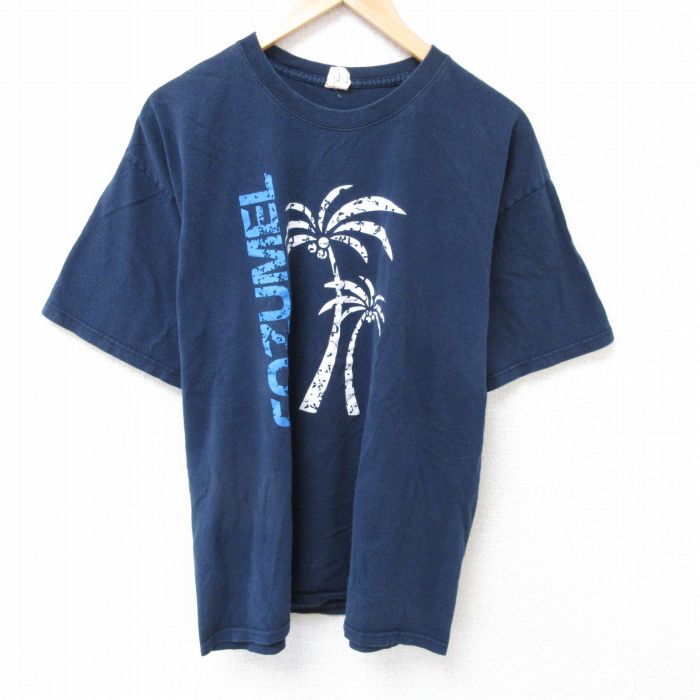 樂天商城 - 【中古】古着 半袖Tシャツ メンズ ヤシの木 大きいサイズ 2L LL ビッグシルエット ゆったり ビッグサイズ オーバーサイズ コットン クルーネック 丸首 紺 ネイビー XLサイズ 中古 | 春夏 夏物 夏服 メンズファッション カットソー ティーシャツ ティシャツ メンズ