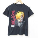 【中古】古着 半袖Tシャツ メンズ アニメ ブリーチ 黒崎一護 ブラック クルーネック 丸首 黒 【spe】 Sサイズ 小さいサイズ 中古 | 春夏 夏物 夏服 メンズファッション カットソー ティーシャツ ティシャツ メンズTシャツ 半袖Tシャツ 半袖ティーシャツ カジュア