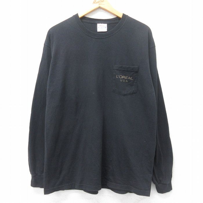 樂天商城 - 【中古】古着 ヘインズ Hanes 長袖 ビンテージ ヴィンテージTシャツ メンズ 00年代 00s LOREAL 胸ポケット付き コットン クルーネック 丸首 黒 ブラック Lサイズ 中古 | 春夏 春物 春服 秋冬 秋物 秋服 メンズファッション ロンT カットソー ロンティー ロングT