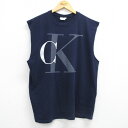 【中古】古着 カルバンクライン Calvin Klein ノースリーブ ビンテージ ヴィンテージ ブランドTシャツ メンズ 90年代 90s ビッグロゴ 大きいサイズ 2L LL ビッグシルエット ゆったり ビッグサイズ オーバーサイズ コットン クルーネック 丸首 紺 ネイビー 【spe】