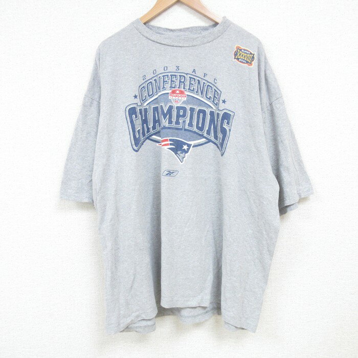 【中古】古着 リーボック 00s NFL ニューイングランドペイトリオッツ Tシャツ メンズ XLサイズ グレー 霜降り アメフト スーパーボウル アメカジ ストリート カジュアル 25jul03 5OF