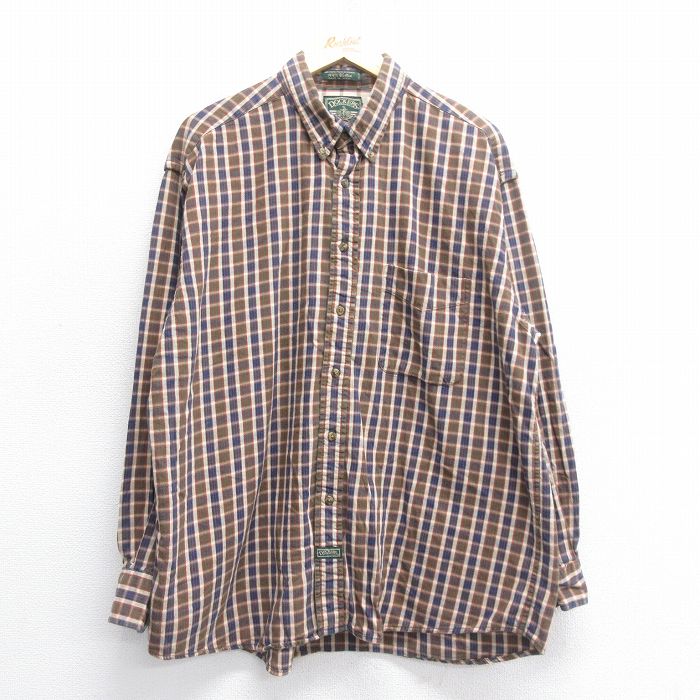 【中古】古着 ドッカーズ 長袖 ブランドシャツ メンズ 00年代 00s 大きいサイズ 2L LL ビッグシルエット ゆったり ビッグサイズ オーバーサイズ コットン ボタンダウン 茶他 ブラウン チェック XLサイズ 中古 トップス | 春夏 春物 春服 秋冬 秋物 秋服 カジュア