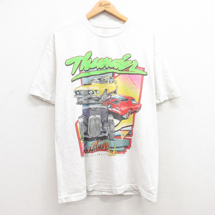 【中古】古着 ジョンガルト 半袖Tシャツ メンズ 車 コットン クルーネック 丸首 USA製 アメリカ製 白 ホワイト XLサイズ 中古 | 春夏 夏物 夏服 メンズファッション カットソー ティーシャツ ティシャツ メンズTシャツ 半袖Tシャツ 半袖ティーシャツ カジュアルT 2OF
