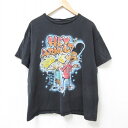 【中古】古着 半袖Tシャツ メンズ アニメ ニコロデオン ヘイアーノルド 大きいサイズ 2L LL ビッグシルエット ゆったり ビッグサイズ オーバーサイズ コットン クルーネック 丸首 黒 ブラック XLサイズ 中古 | 春夏 夏物 夏服 メンズファッション カットソー ティ