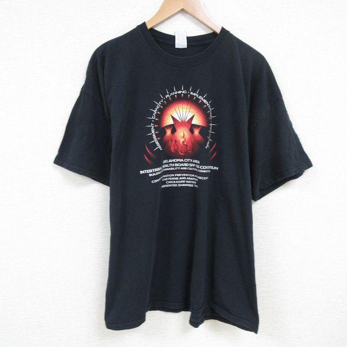 【中古】古着 半袖Tシャツ メンズ オクラホマシティ 大きいサイズ 2L LL ビッグシルエット ゆったり ビッグサイズ オーバーサイズ コットン クルーネック 丸首 黒 ブラック XLサイズ 中古 | 春夏 夏物 夏服 メンズファッション カットソー ティーシャツ ティシャ