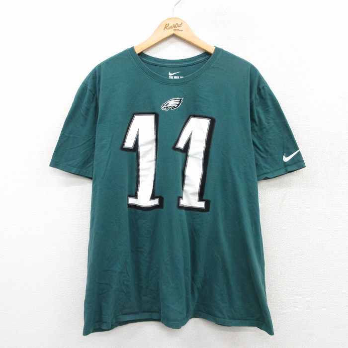 【中古】古着 ナイキ NIKE 半袖 ブランドTシャツ メンズ NFL フィラデルフィアイーグルス カーソンウェンツ 11 大きいサイズ 2L LL ビッグシルエット ゆったり ビッグサイズ オーバーサイズ コットン クルーネック 丸首 緑 グリーン アメフト スーパーボウル XLサ 5OF
