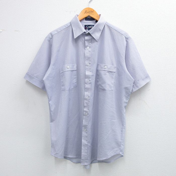 Rakuten - 【中古】古着 90s ストライプシャツ メンズ XLサイズ グレー 半袖 ヴィンテージ アメカジ カジュアルシャツ トップス ストリート きれいめ レトロ オールド 25jul05 5OF