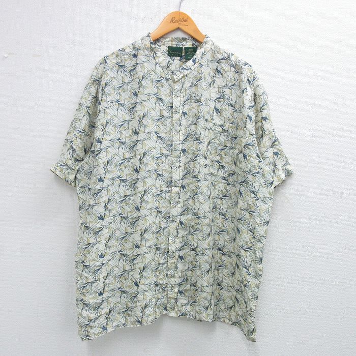 樂天商城 - 【中古】古着 半袖シャツ メンズ 総柄 大きいサイズ 2L LL ビッグシルエット ゆったり ビッグサイズ オーバーサイズ シルク ノーカラー 白他 ホワイト XLサイズ 中古 トップス | 春夏 春物 春服 夏物 夏服 カジュアルシャツ メンズファッション 半袖シャツ おしゃ