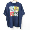【中古】古着 半袖Tシャツ メンズ アニメ トムとジェリー 大きいサイズ 2L LL ビッグシルエット ゆったり ビッグサイズ オーバーサイズ コットン クルーネック 丸首 紺 ネイビー 【spe】 XLサイズ 中古 | 春夏 夏物 夏服 メンズファッション カットソー ティーシ