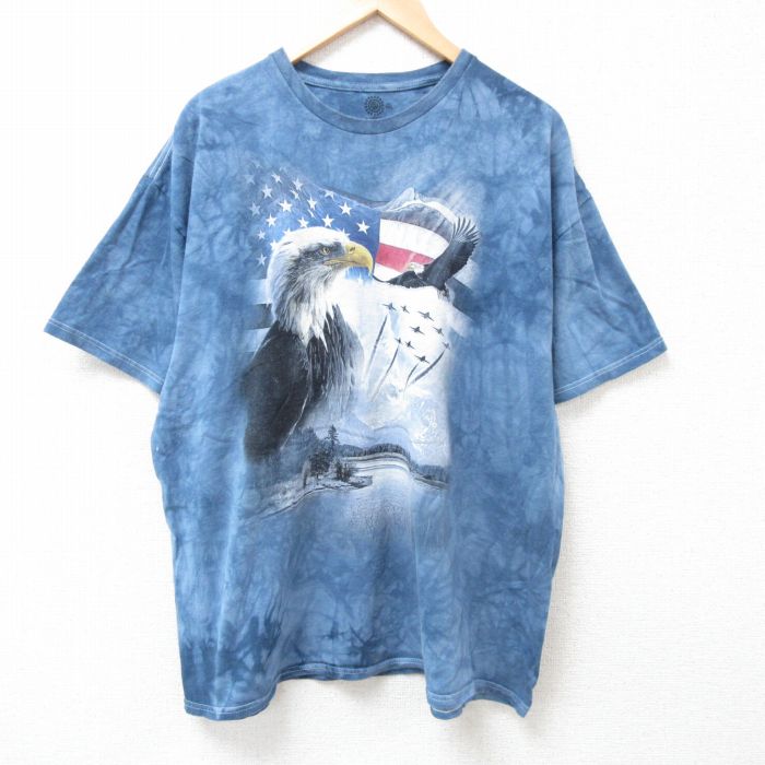 乐天商城 - 【中古】古着 半袖Tシャツ メンズ 鳥 大きいサイズ 2L LL ビッグシルエット ゆったり ビッグサイズ オーバーサイズ コットン クルーネック 丸首 薄紺他 ネイビー タイダイ XLサイズ 中古 | 春夏 夏物 夏服 メンズファッション カットソー ティーシャツ ティシャツ