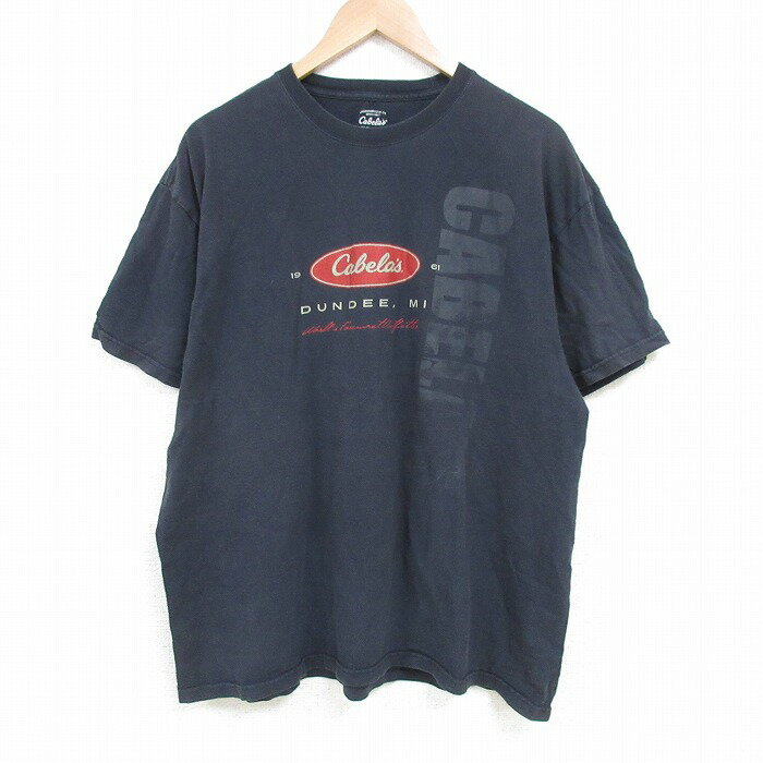 乐天商城 - 【中古】古着 カベラス 半袖Tシャツ メンズ ビッグロゴ コットン クルーネック 丸首 黒 ブラック XLサイズ 中古 | 春夏 夏物 夏服 メンズファッション カットソー ティーシャツ ティシャツ メンズTシャツ 半袖Tシャツ 半袖ティーシャツ カジュアルTシャツ おしゃ