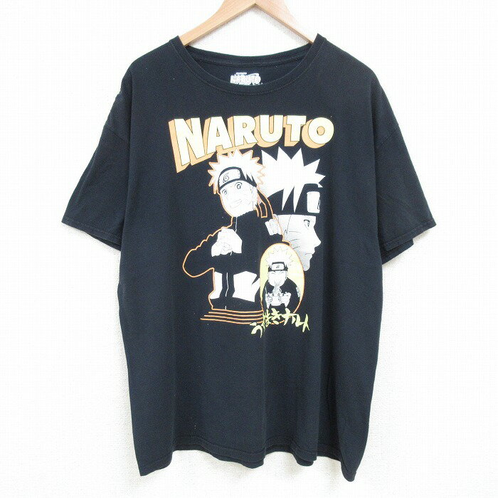 【中古】古着 リップルジャンクション 半袖Tシャツ メンズ アニメ ナルト疾風伝 うずまきナルト 大きいサイズ 2L LL ビッグシルエット ゆったり ビッグサイズ オーバーサイズ コットン クルーネック 丸首 黒 ブラック XLサイズ 中古 | 春夏 夏物 夏服 メンズファ