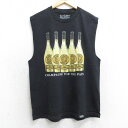 【中古】古着 ノースリーブTシャツ メンズ STREET DREAMS 酒 コットン クルーネック 丸首 USA製 アメリカ製 黒 ブラック Lサイズ 中古 春夏 夏物 夏服 メンズファッション カジュアル おしゃれ