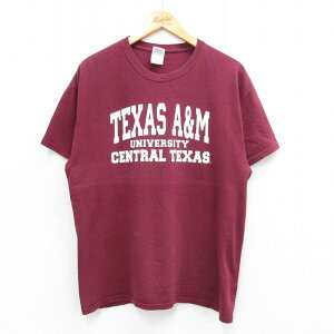 【中古】古着 半袖 ビンテージ ヴィンテージTシャツ メンズ 00年代 00s テキサスA&M 大学 コットン クルーネック 丸首 エンジ XLサイズ 中古 | 春夏 夏物 夏服 ヴィンテージTシャツ メンズファッション カットソー ティーシャツ ティシャツ メンズTシャツ 半袖Tシ