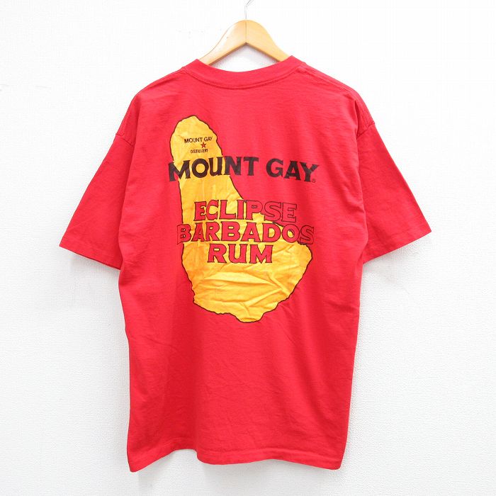 【中古】古着 半袖 ビンテージ ヴィンテージTシャツ メンズ 90年代 90s MOUNTGAY ECLIPSE BARBADOS RUM コットン クルーネック 丸首 USA製 アメリカ製 赤 レッド XLサイズ 中古 | 春夏 夏物 夏服 ヴィンテージTシャツ メンズファッション カットソー ティーシャツ 5OF