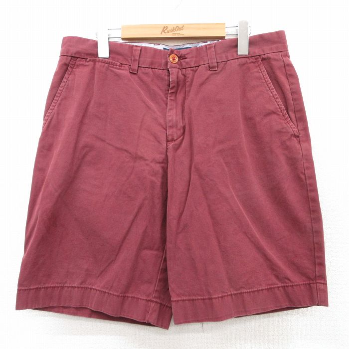 【中古】古着 トミーヒルフィガー TOMMY HILFIGER ブランド ショートパンツ ショーツ メンズ ワンポイントロゴ コットン エンジ W35 中古 ボトムス 短パン ショーパン ハーフ | 春夏 春物 春服 夏物 夏服 半ズボン カジュアル メンズファッション ファッション お