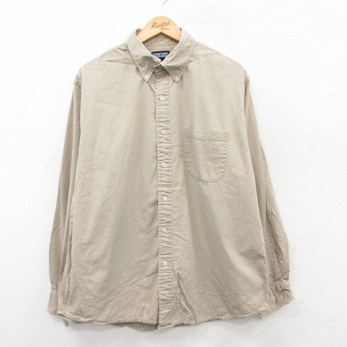 乐天商城 - 【中古】古着 ランズエンド 00s 長袖シャツ メンズ ベージュ XLサイズ アメカジ きれいめ ストリート カジュアル ヴィンテージ レトロ オールド