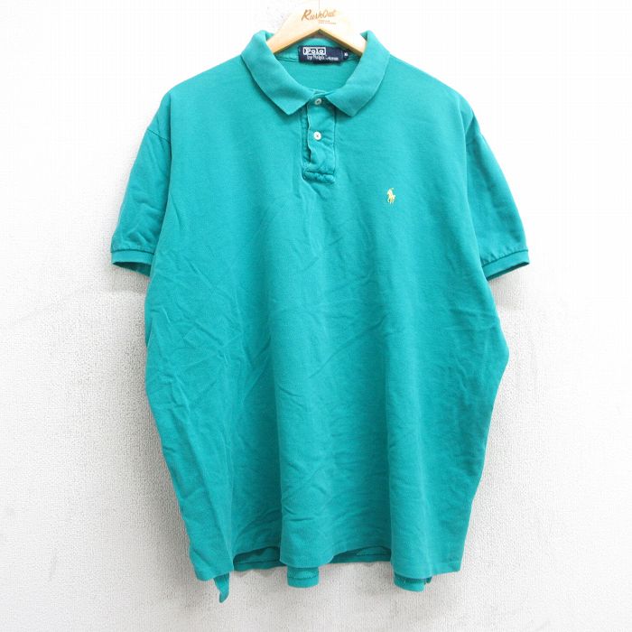 乐天商城 - 【中古】古着 ラルフローレン Ralph Lauren 半袖 ブランド ポロシャツ メンズ 90年代 90s ワンポイントロゴ 鹿の子 大きいサイズ 2L LL ビッグシルエット ゆったり ビッグサイズ オーバーサイズ コットン USA製 アメリカ製 青緑 XLサイズ 中古 トップス | 春夏 春