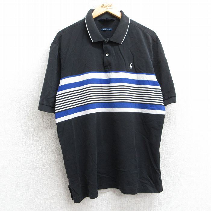 【中古】古着 ラルフローレン Ralph Lauren ポロゴルフ 半袖 ブランド ポロシャツ メンズ 90年代 90s ワンポイントロゴ 鹿の子 大きいサイズ 2L LL ビッグシルエット ゆったり ビッグサイズ オーバーサイズ コットン 黒他 ブラック XLサイズ 中古 トップス | 春夏